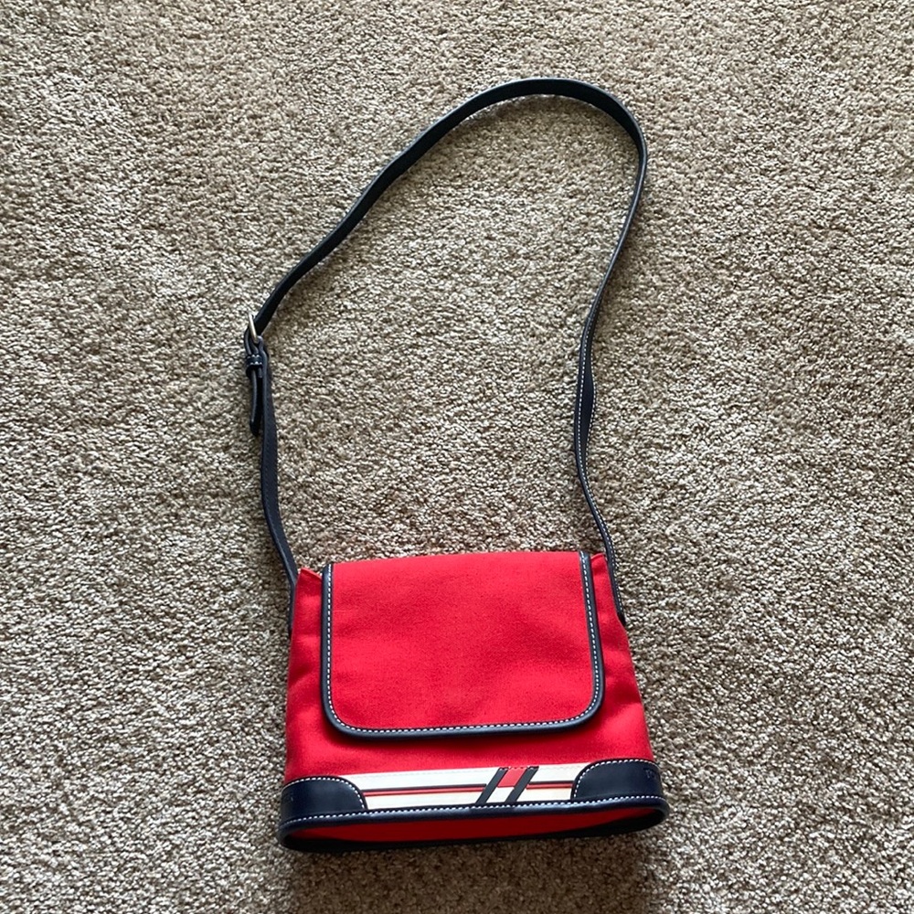 Tommy Hilfiger red, white, and navy cross body purse